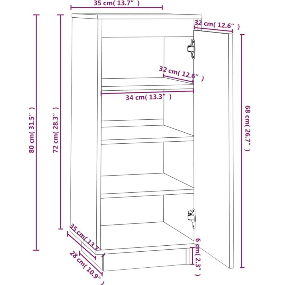 vidaXL Productos Del Hogar-Zapatero de madera maciza de pino 35x35x80 cm
