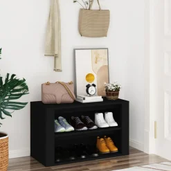 vidaXL Zapatero de madera contrachapada 75x35x45 cm Negro New