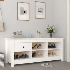 vidaXL Zapatero de madera maciza de pino 110x38x45,5 cm Blanco Online