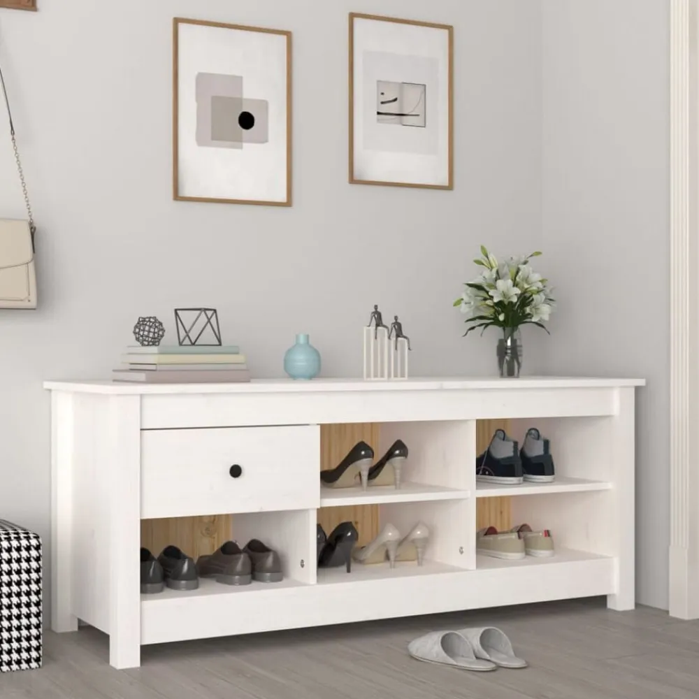 vidaXL Zapatero de madera maciza de pino 110x38x45,5 cm Blanco Online