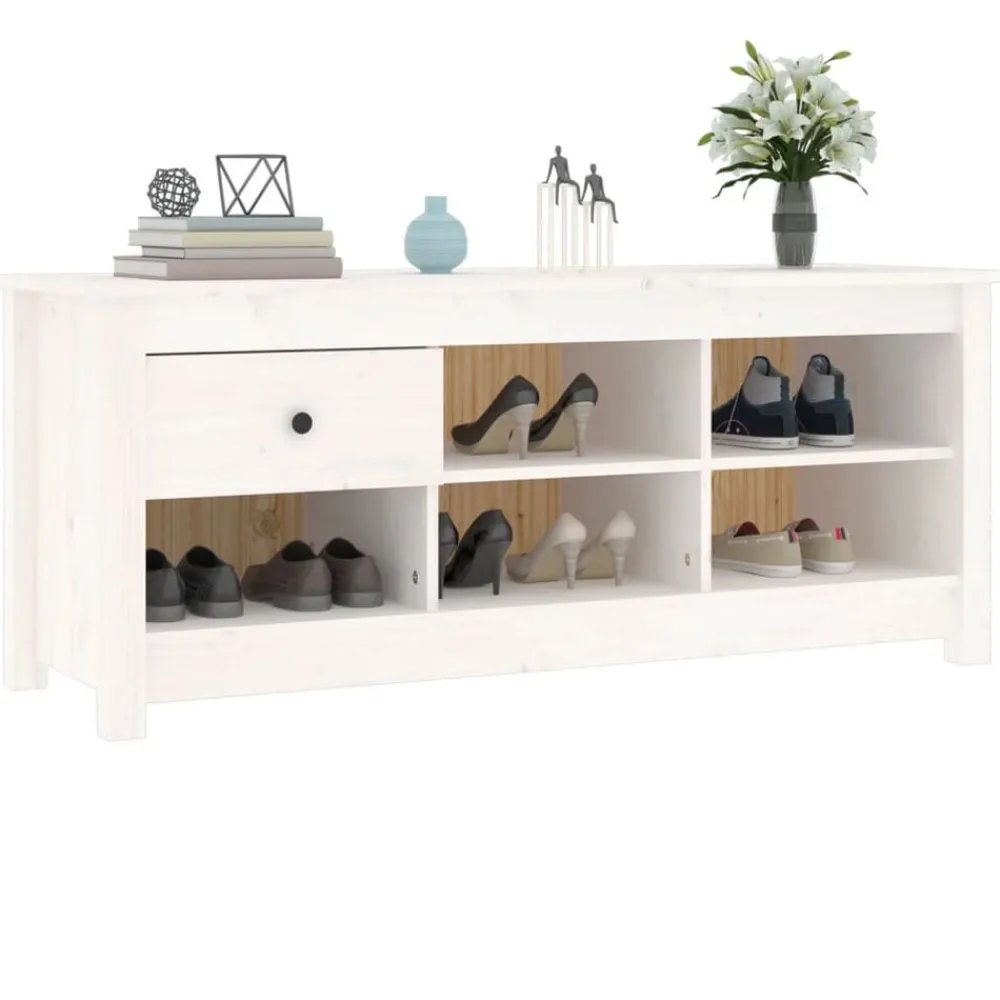 vidaXL Zapatero de madera maciza de pino 110x38x45,5 cm Blanco Online