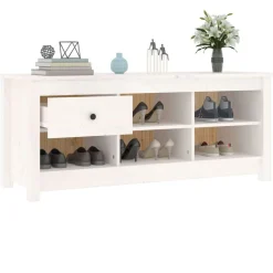 vidaXL Zapatero de madera maciza de pino 110x38x45,5 cm Blanco Online