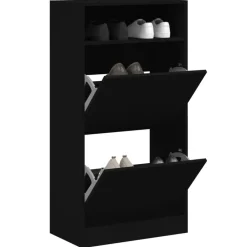 vidaXL Zapatero de madera de ingeniería 60x34x116 cm Negro New