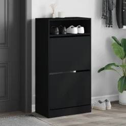 vidaXL Zapatero de madera de ingeniería 60x34x116 cm Negro New