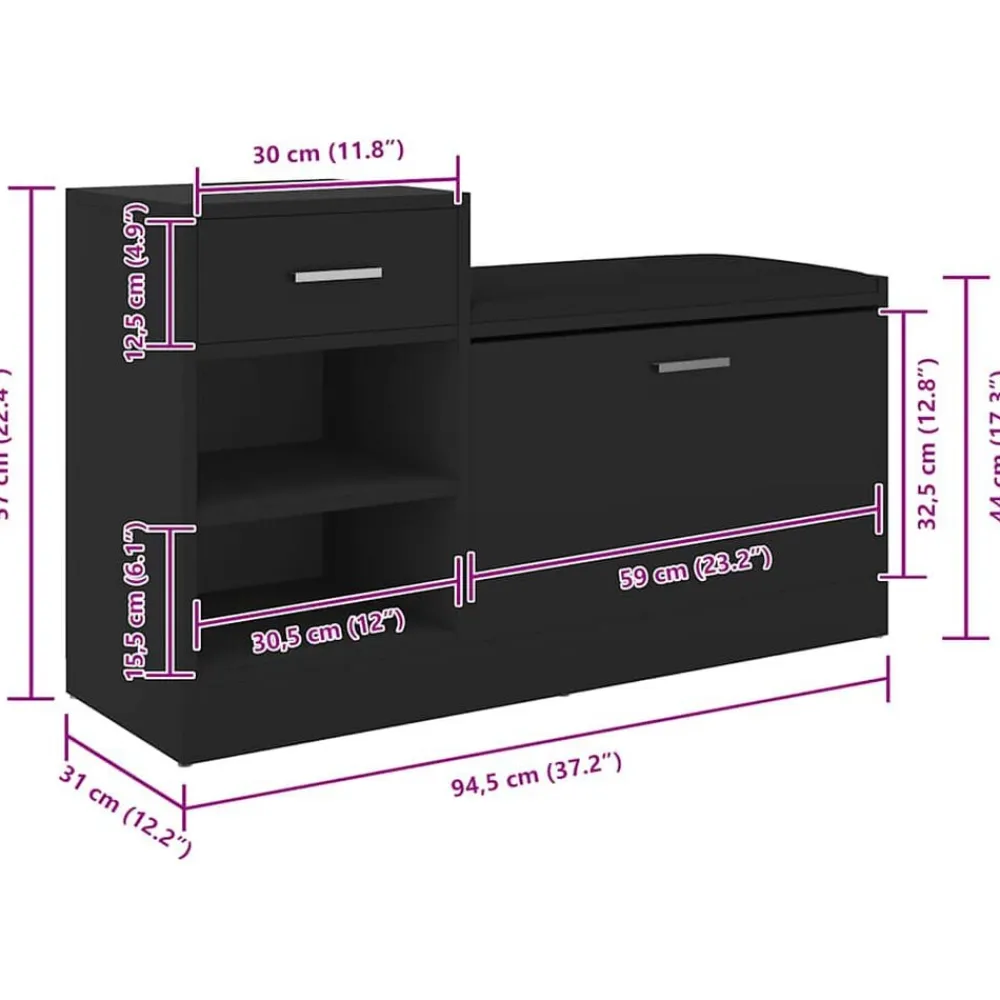 vidaXL Productos Del Hogar-Zapatero de madera de ingeniería 94,5x31x57 cm