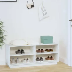 vidaXL Zapatero de madera maciza de pino 110x34x45 cm Blanco New