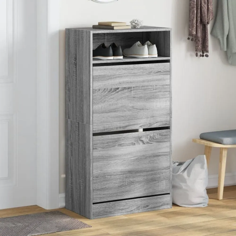vidaXL Zapatero de madera de ingeniería 60x34x116 cm Gris sonoma New