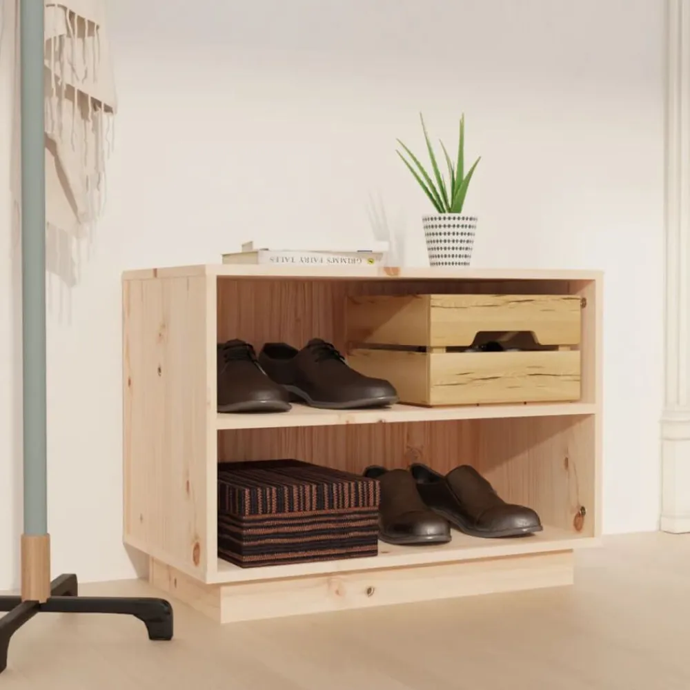 vidaXL Zapatero de madera maciza de pino 60x34x45 cm Natural