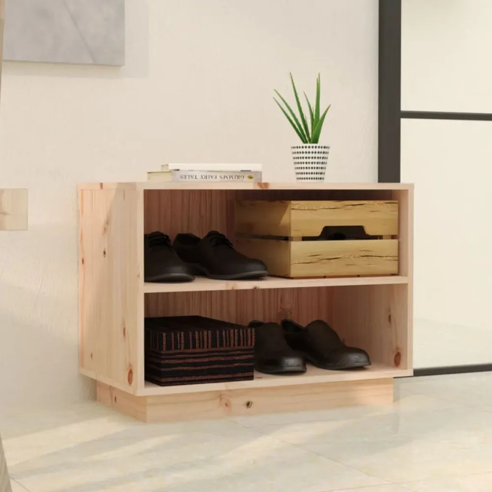 vidaXL Zapatero de madera maciza de pino 60x34x45 cm Natural