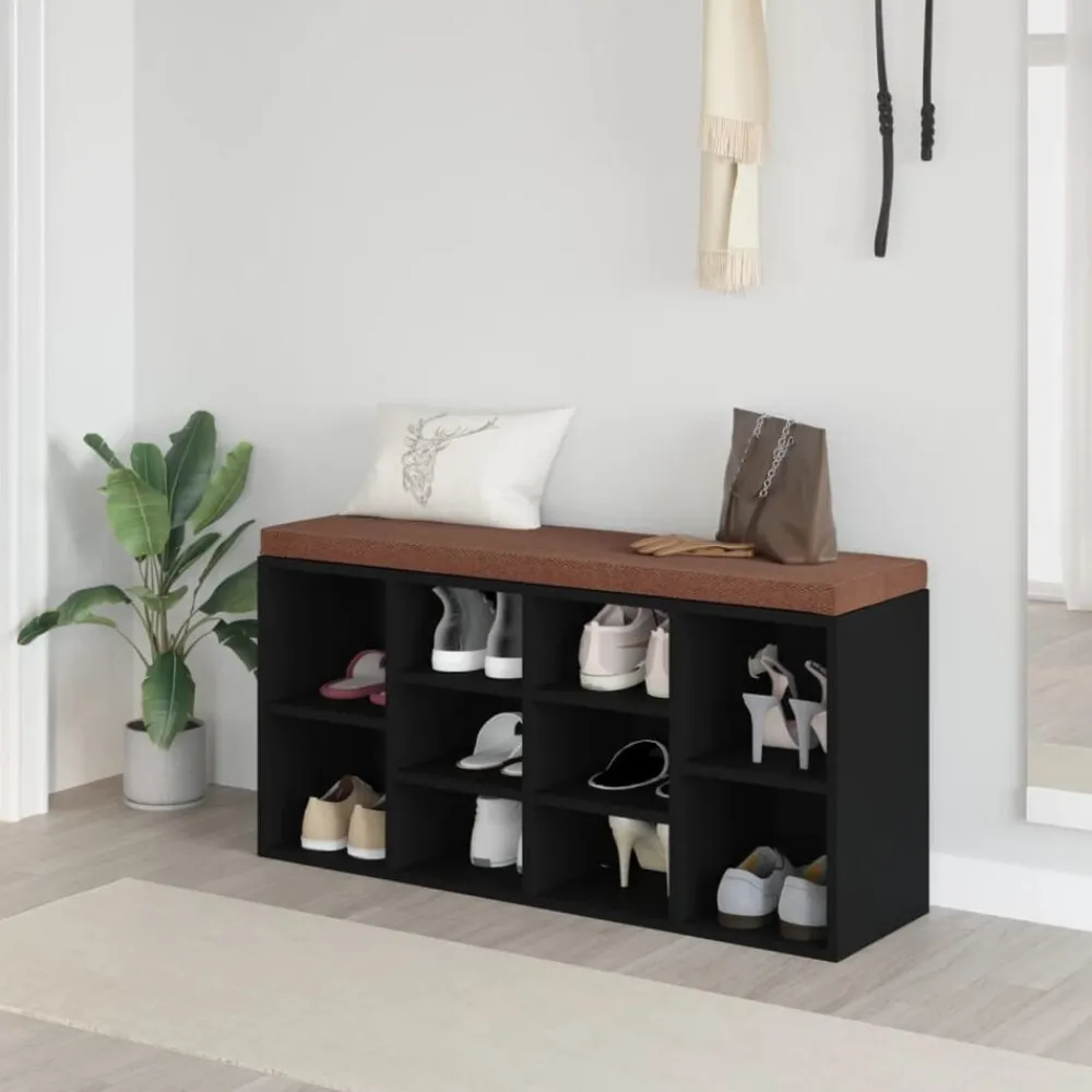 vidaXL Zapatero de madera contrachapada 103x30x48 cm Negro Outlet