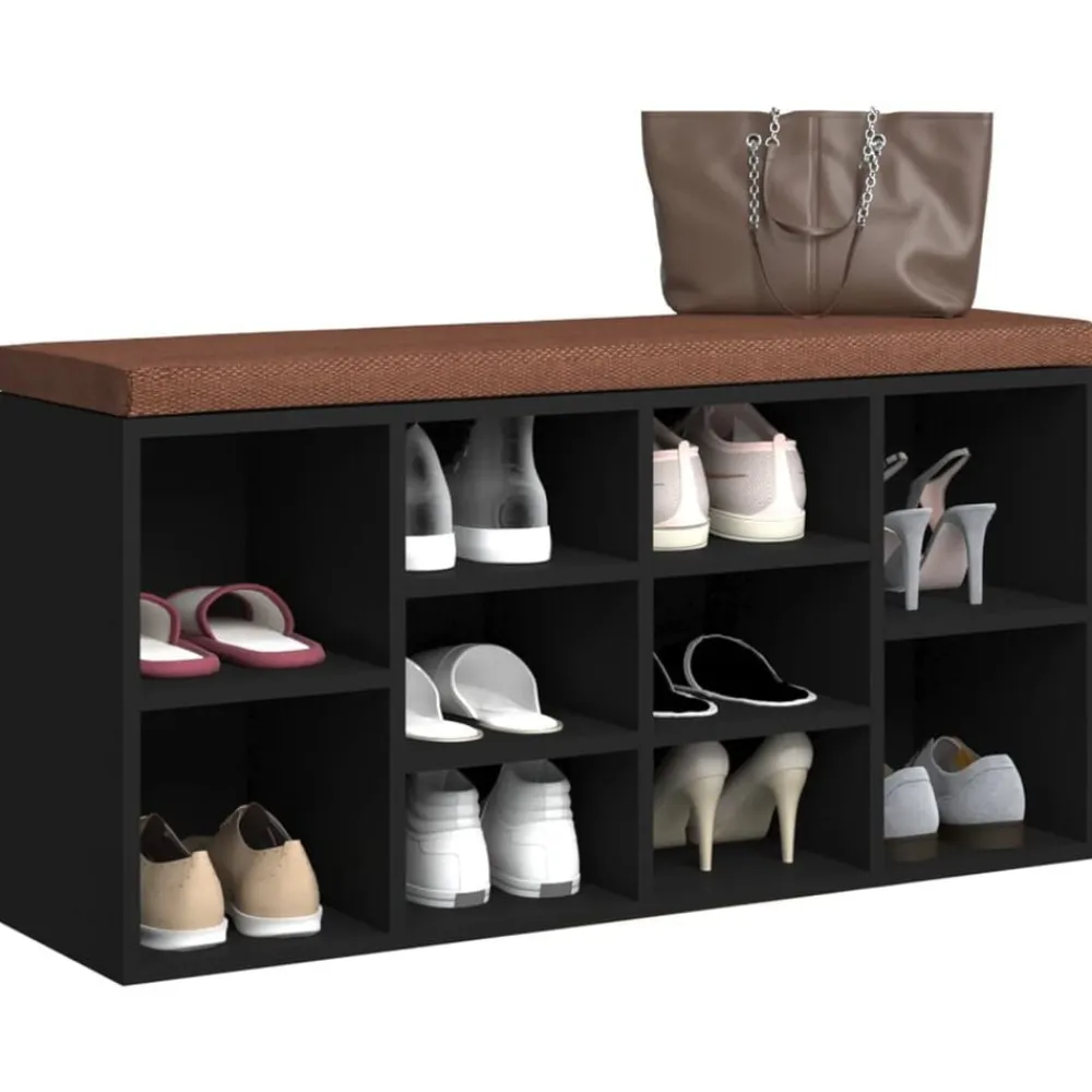 vidaXL Zapatero de madera contrachapada 103x30x48 cm Negro Outlet