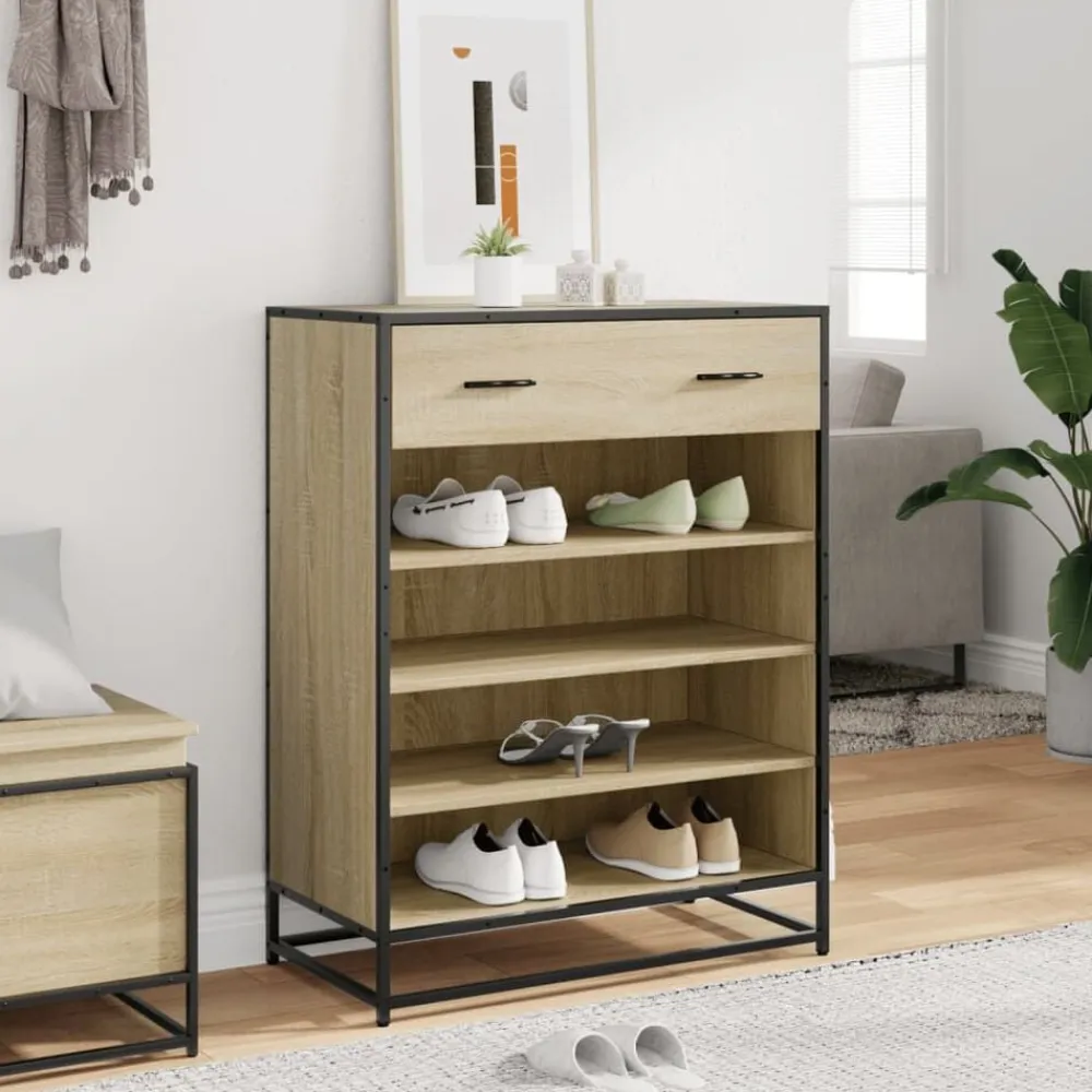 vidaXL Zapatero de madera y metal 75x38x97,5 cm Roble Sonoma Best
