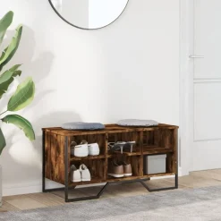 vidaXL Zapatero de madera de ingeniería 90x38x45,5 cm Roble ahumado Clearance
