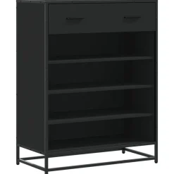 vidaXL Zapatero de madera de ingeniería y metal 75x38x97,5 cm Negro Outlet