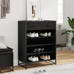 vidaXL Zapatero de madera de ingeniería y metal 75x38x97,5 cm Negro Outlet