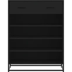 vidaXL Zapatero de madera de ingeniería y metal 75x38x97,5 cm Negro Outlet