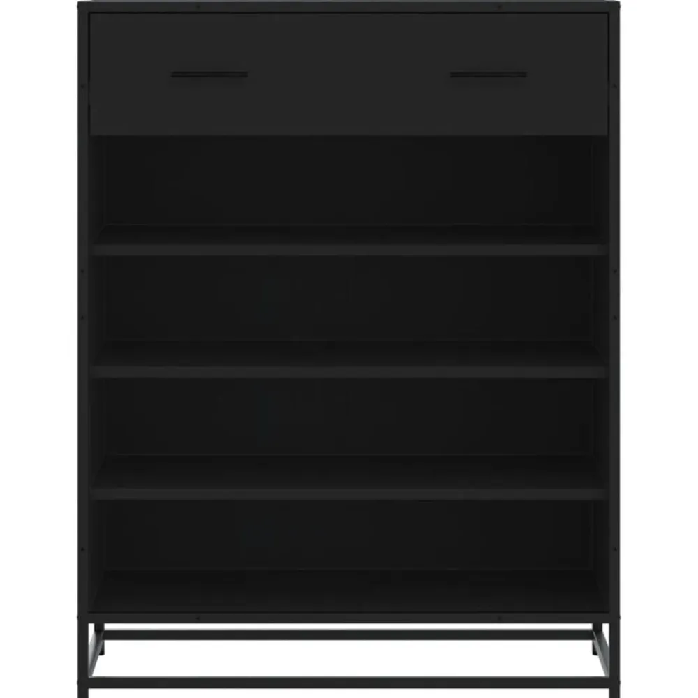 vidaXL Zapatero de madera de ingeniería y metal 75x38x97,5 cm Negro Outlet