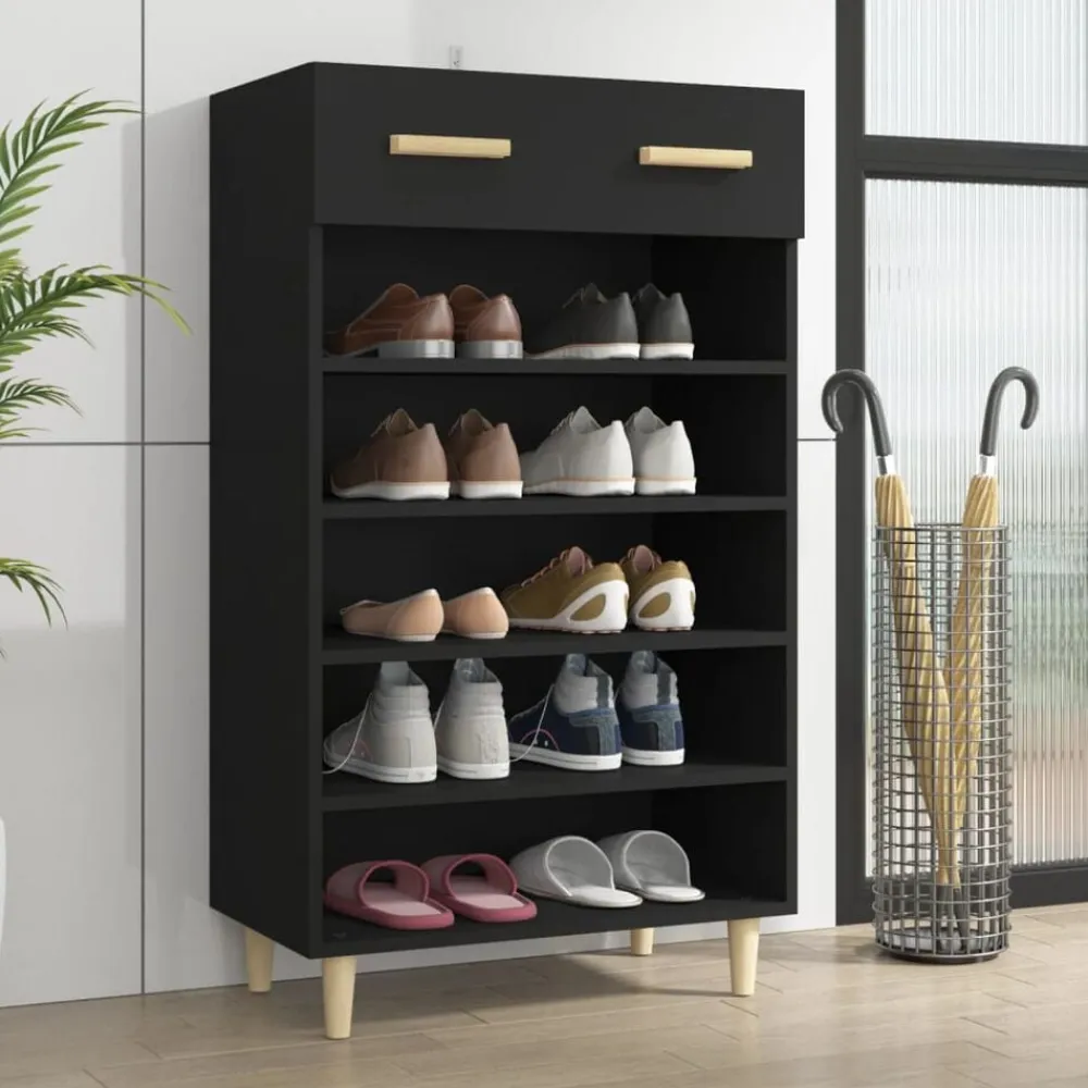 vidaXL Zapatero de madera contrachapada 60x35x105 cm Negro Clearance