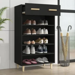 vidaXL Zapatero de madera contrachapada 60x35x105 cm Negro Clearance