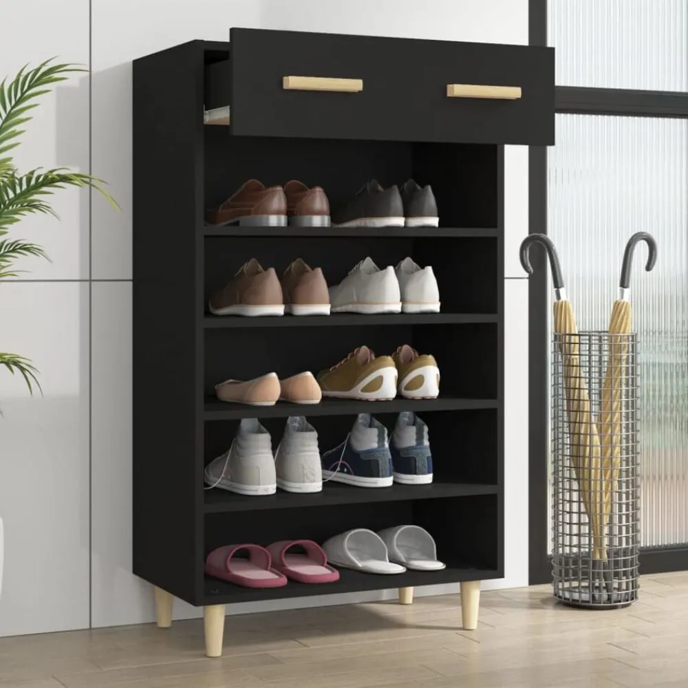 vidaXL Zapatero de madera contrachapada 60x35x105 cm Negro Clearance