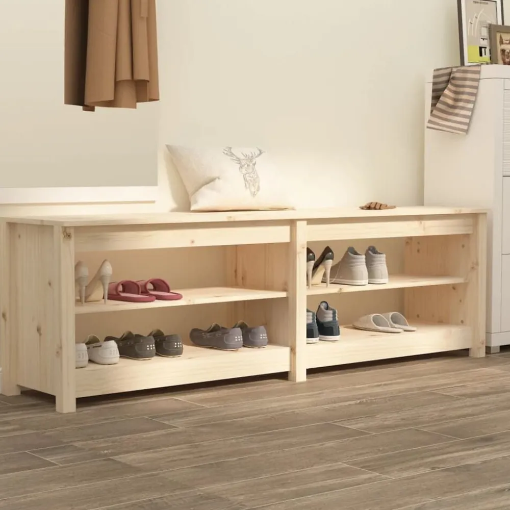 vidaXL Zapatero de madera maciza de pino 160x36,5x50 cm Natural