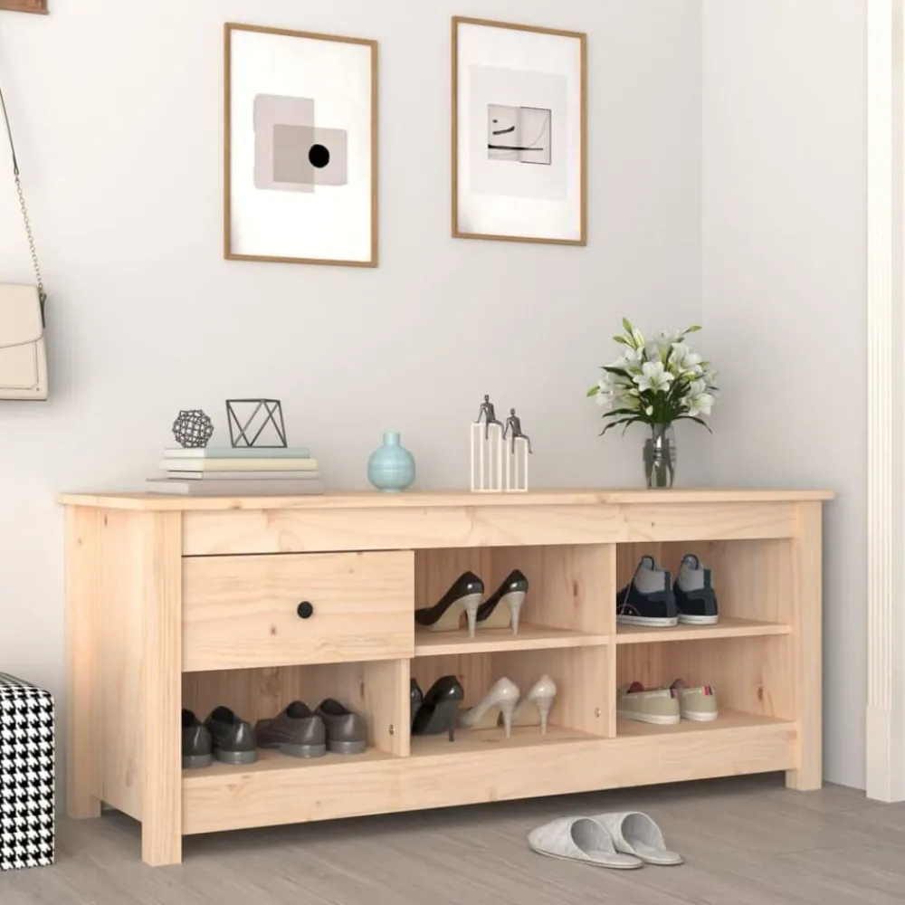 vidaXL Zapatero de madera maciza de pino 110x38x45,5 cm Natural Sale