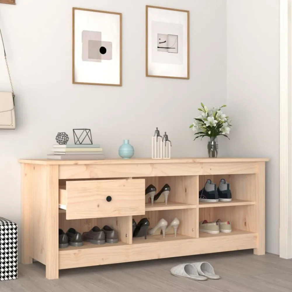 vidaXL Zapatero de madera maciza de pino 110x38x45,5 cm Natural Sale