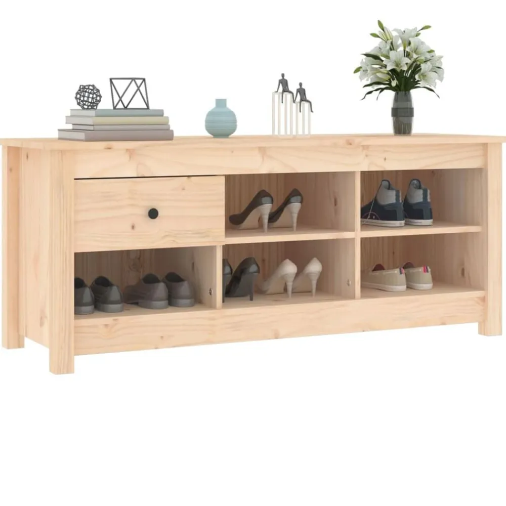 vidaXL Zapatero de madera maciza de pino 110x38x45,5 cm Natural Sale
