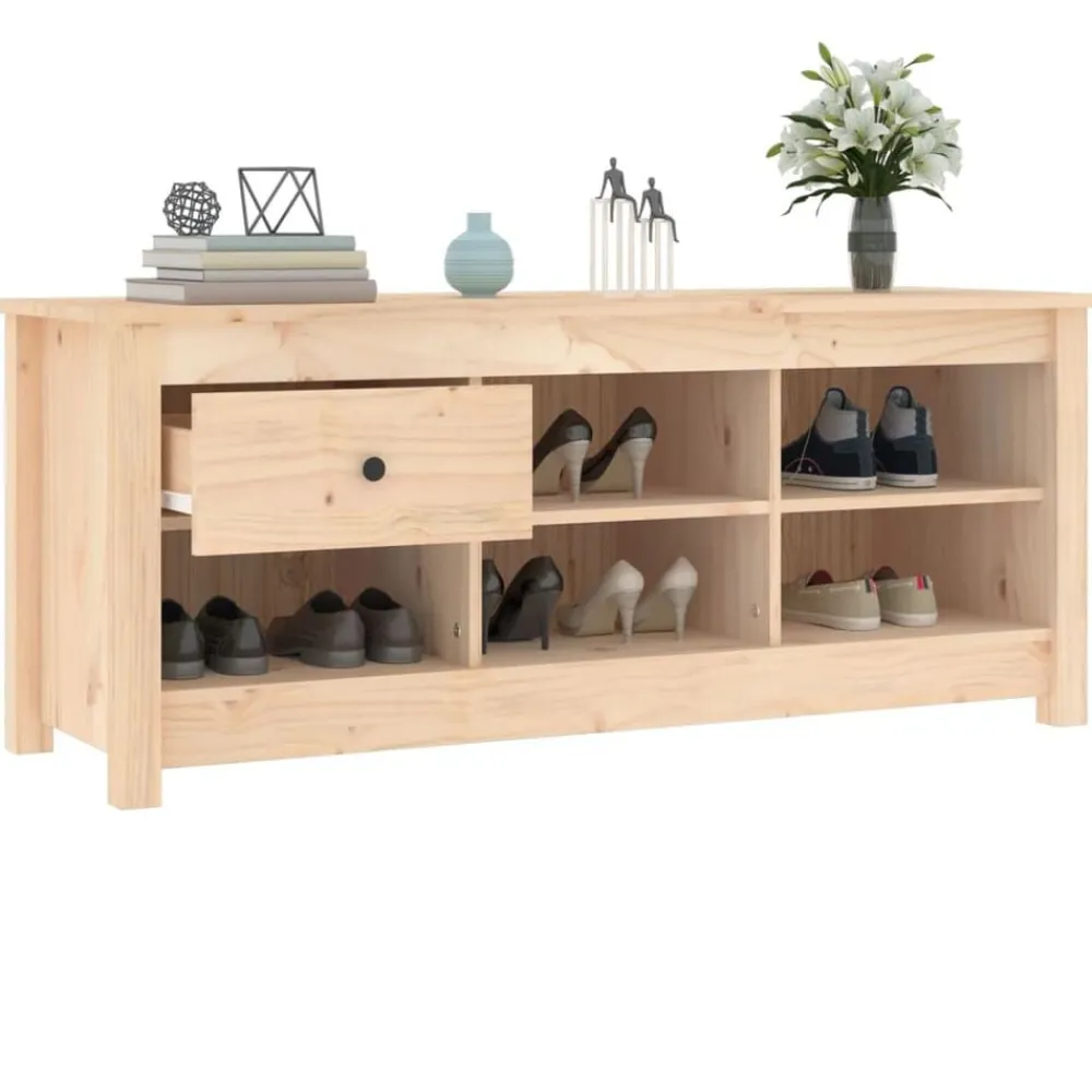 vidaXL Zapatero de madera maciza de pino 110x38x45,5 cm Natural Sale