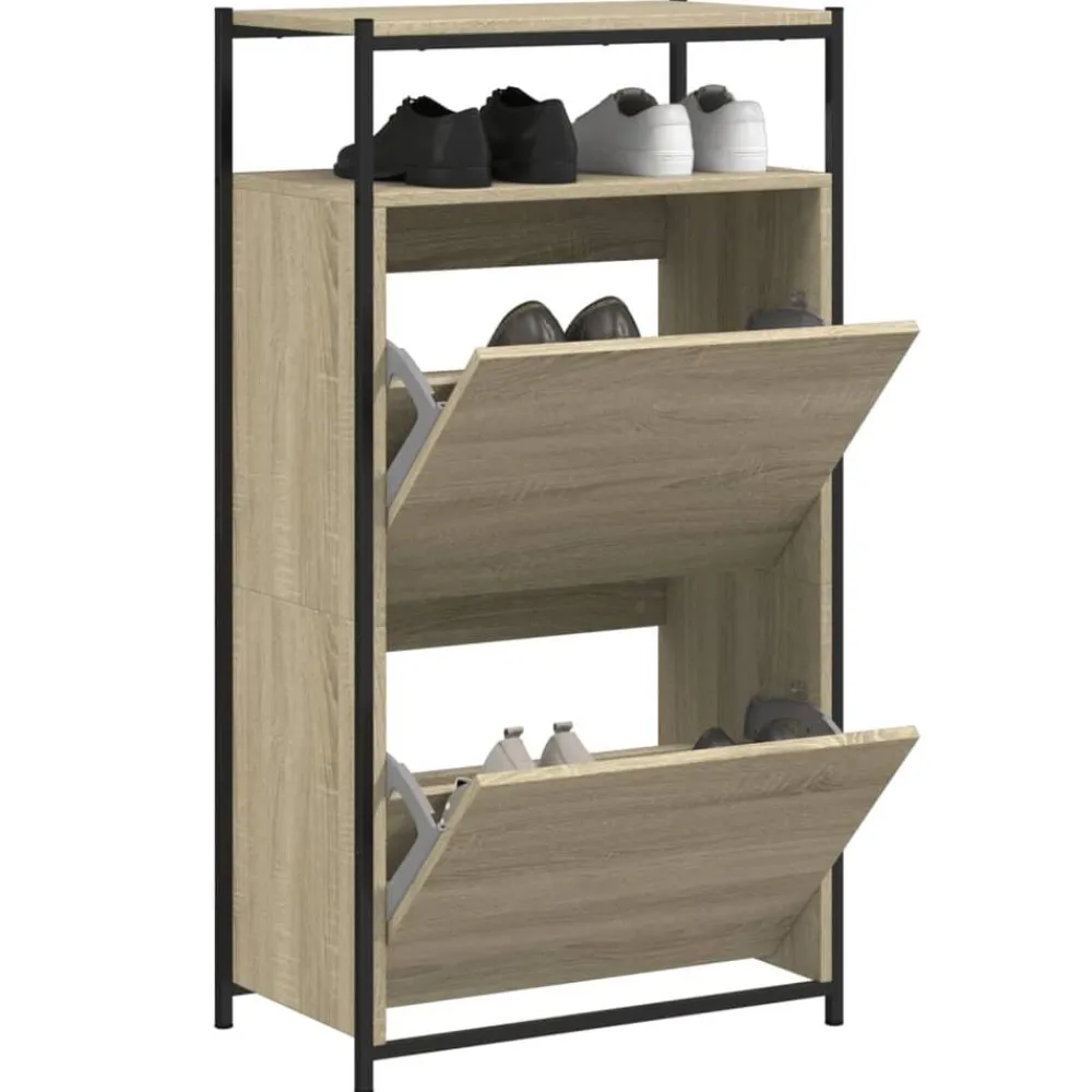 vidaXL Zapatero de madera de ingeniería 60x34x112 cm Roble Sonoma New