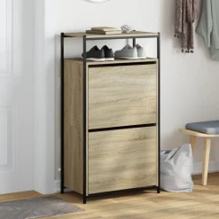 vidaXL Zapatero de madera de ingeniería 60x34x112 cm Roble Sonoma New