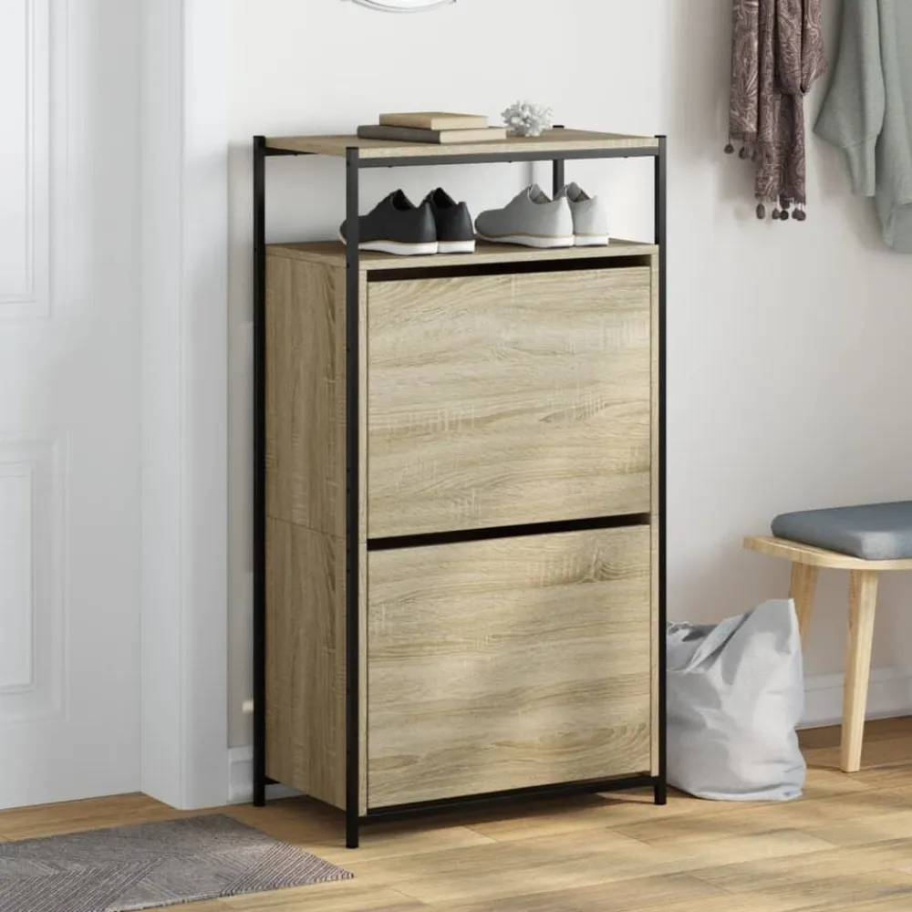 vidaXL Zapatero de madera de ingeniería 60x34x112 cm Roble Sonoma New