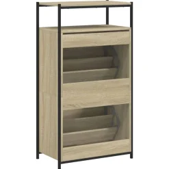 vidaXL Zapatero de madera de ingeniería 60x34x112 cm Roble Sonoma New