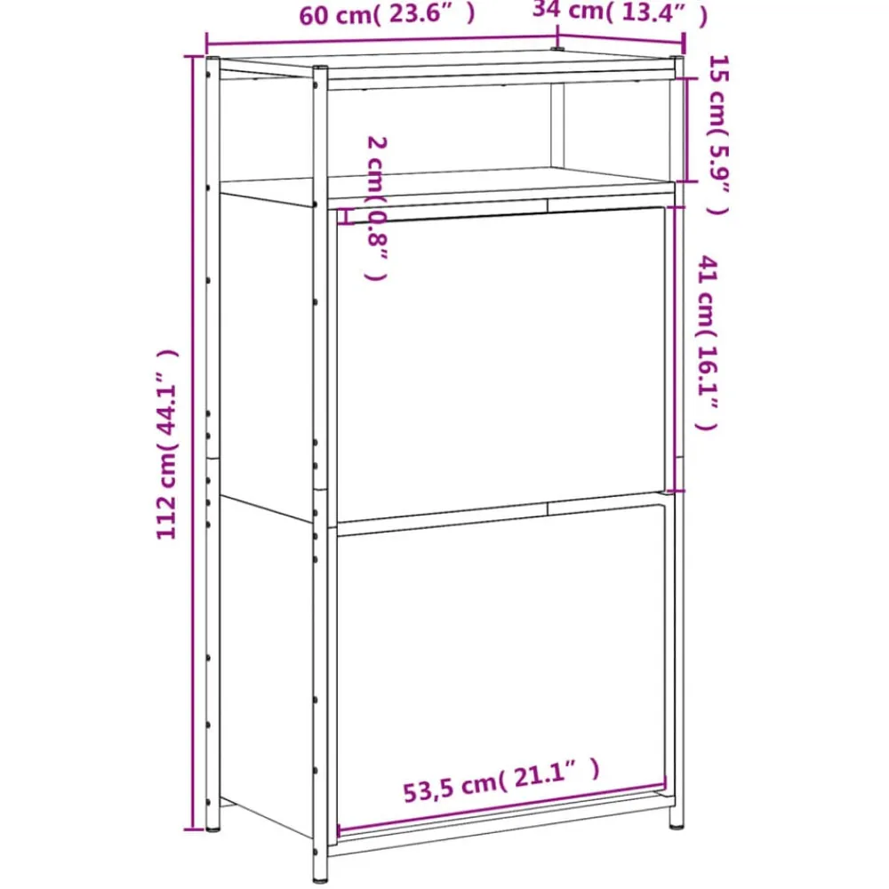 vidaXL Zapatero de madera de ingeniería 60x34x112 cm Roble Sonoma New
