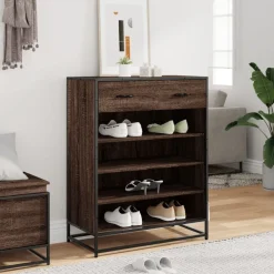 vidaXL Zapatero de madera y metal marrón roble 75x38x97,5 cm Marrón roble Outlet