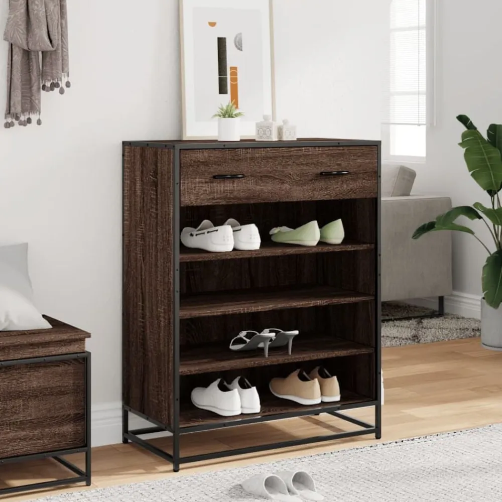 vidaXL Zapatero de madera y metal marrón roble 75x38x97,5 cm Marrón roble Outlet