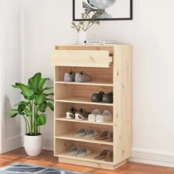 vidaXL Zapatero de madera maciza de pino 60x34x105 cm Natural Online