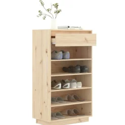 vidaXL Zapatero de madera maciza de pino 60x34x105 cm Natural Online