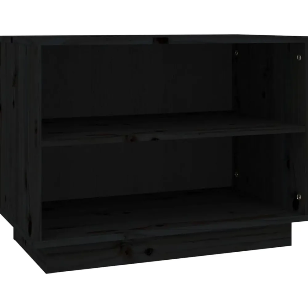 vidaXL Zapatero de madera maciza de pino 60x34x45 cm Negro New