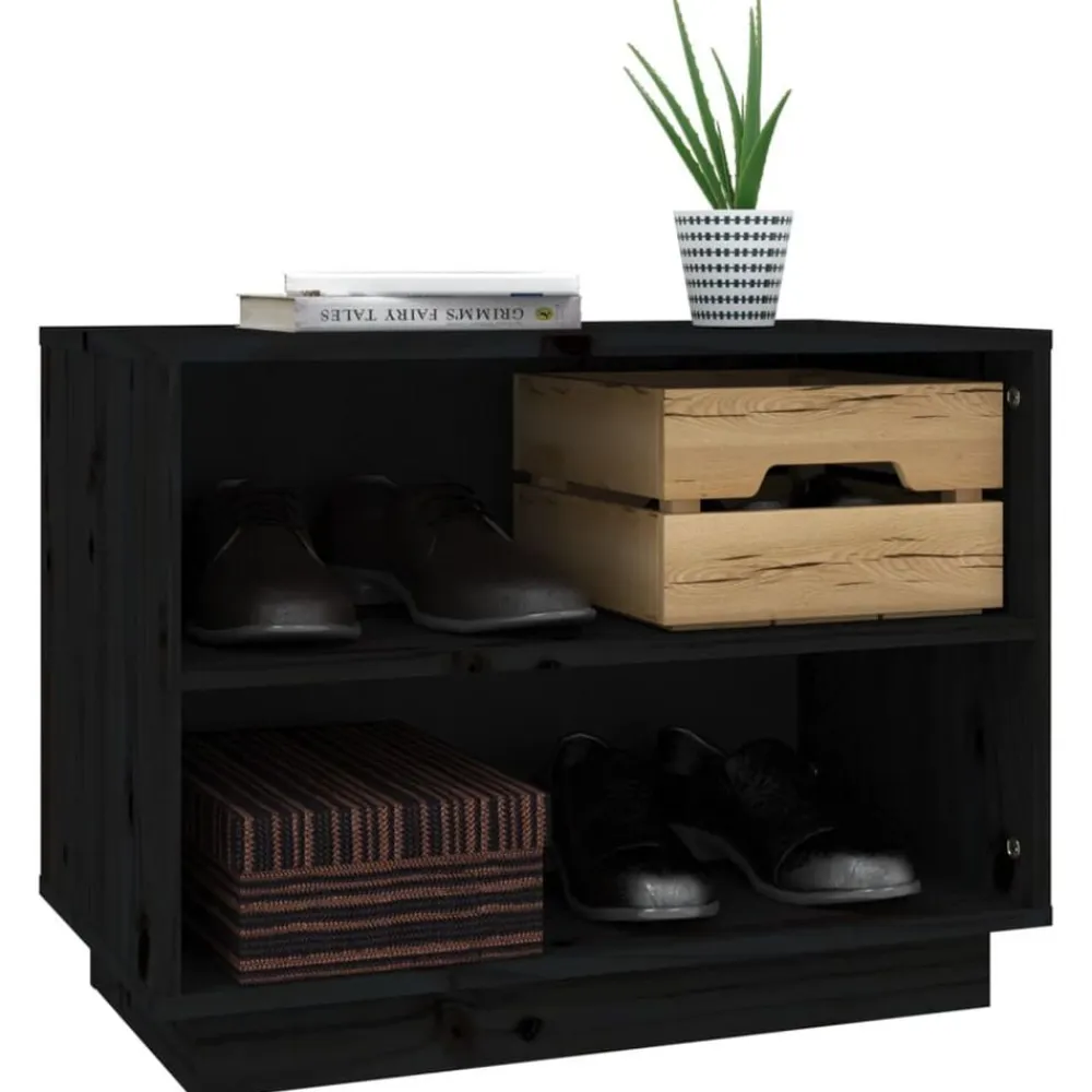 vidaXL Zapatero de madera maciza de pino 60x34x45 cm Negro New