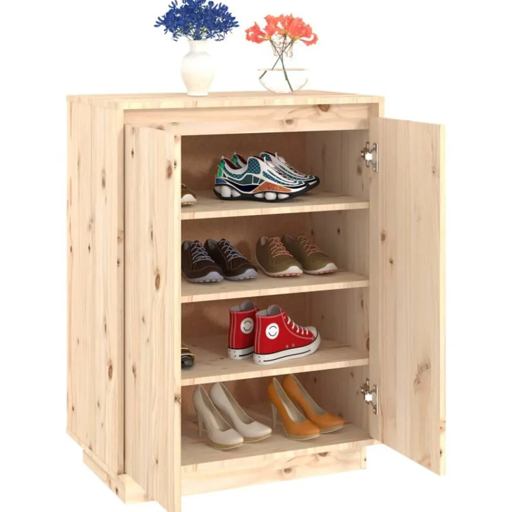 vidaXL Productos Del Hogar-Zapatero de madera maciza de pino 60x35x80 cm
