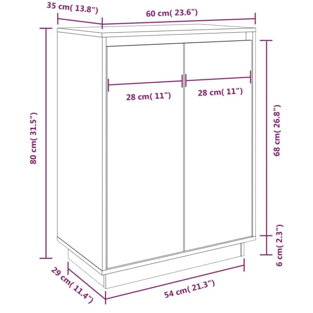 vidaXL Productos Del Hogar-Zapatero de madera maciza de pino 60x35x80 cm