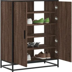 vidaXL Productos Del Hogar-Zapatero de madera y metal marrón roble 75x38x97,5 cm