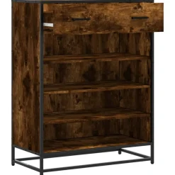 vidaXL Zapatero de madera y metal 75x38x97,5 cm Roble ahumado Outlet