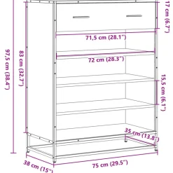 vidaXL Zapatero de madera y metal 75x38x97,5 cm Roble ahumado Outlet