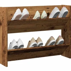 vidaXL Productos Del Hogar-Zapatero de pared madera de ingeniería envejecida 80x18x60 cm