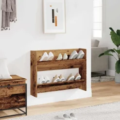 vidaXL Productos Del Hogar-Zapatero de pared madera de ingeniería envejecida 80x18x60 cm