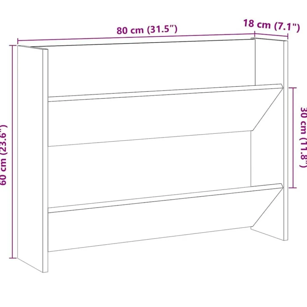 vidaXL Productos Del Hogar-Zapatero de pared madera de ingeniería envejecida 80x18x60 cm