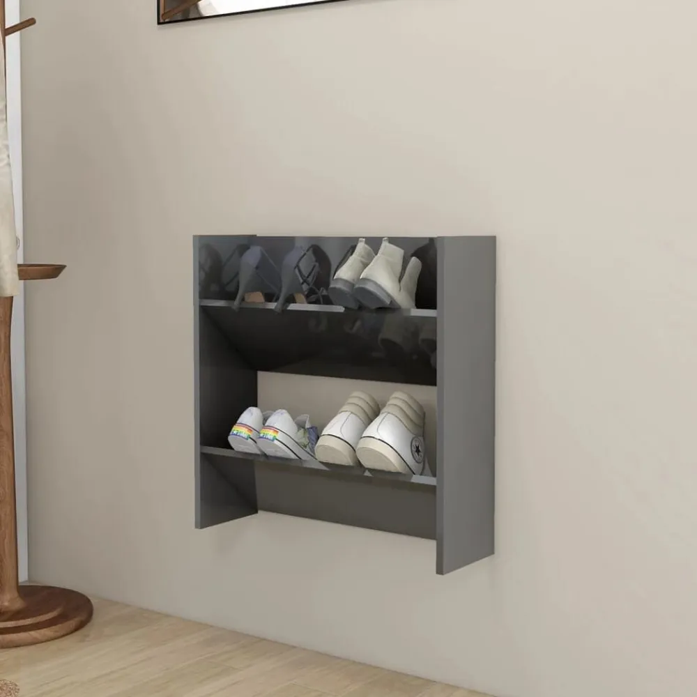 vidaXL Zapatero de pared madera contrachapada gris brillo 60x18x60 cm gris brillante