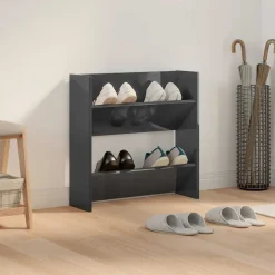 vidaXL Zapatero de pared madera contrachapada gris brillo 60x18x60 cm gris brillante